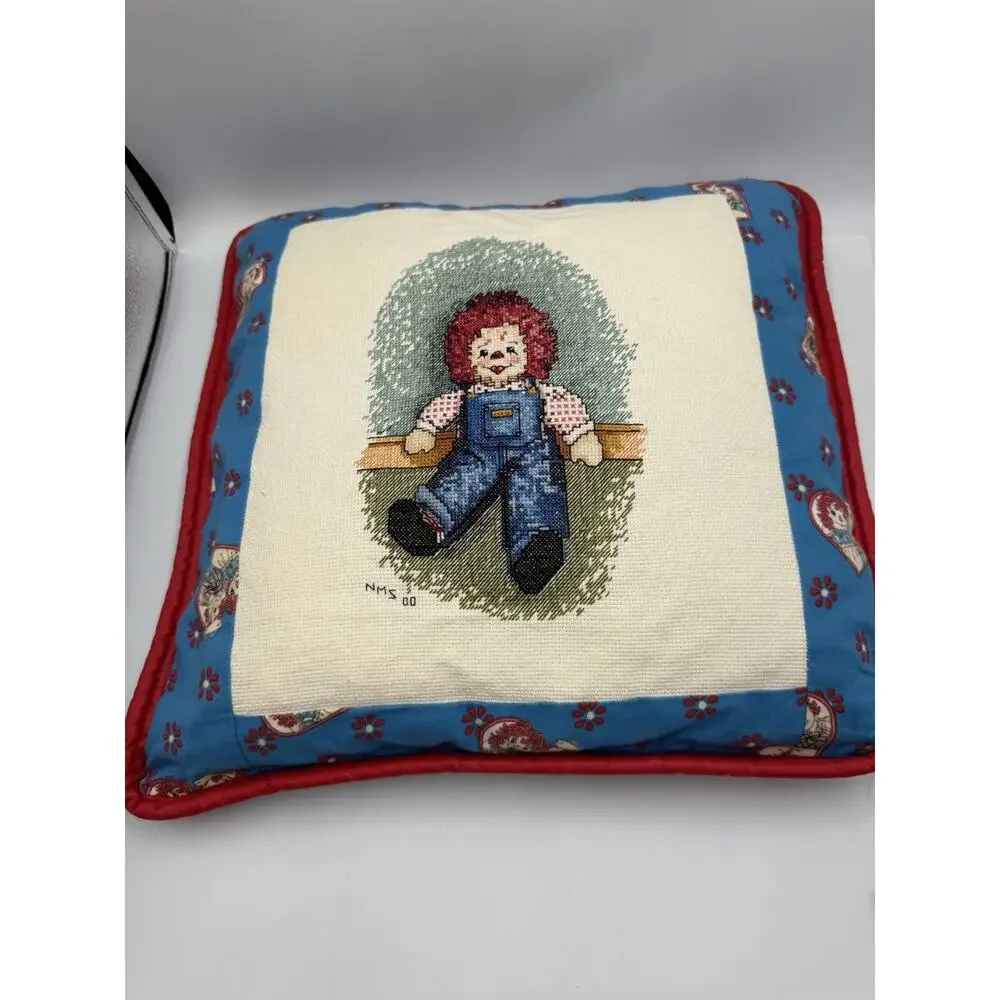 Handmade Raggedy Ann & Andy Tapestry‎ & Quilted Pillow Set 16x16